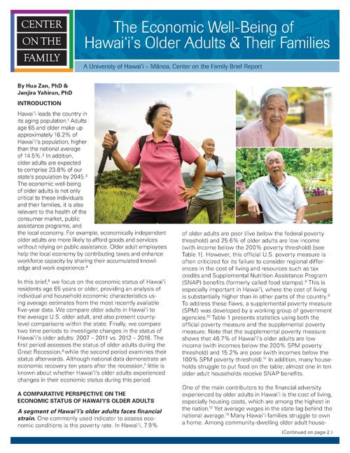 The Economic Well-Being of Hawai‘i’s Older Adults & Their Families (2018)