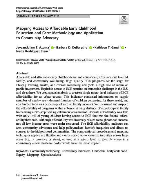 Mapping Access to Affordable Early Childhood Education and Care