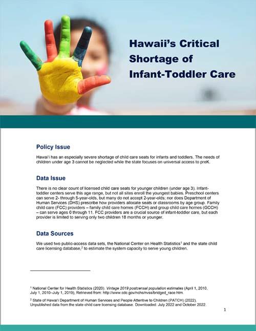 Hawaii’s Critical Shortage of Infant-Toddler Care 2023